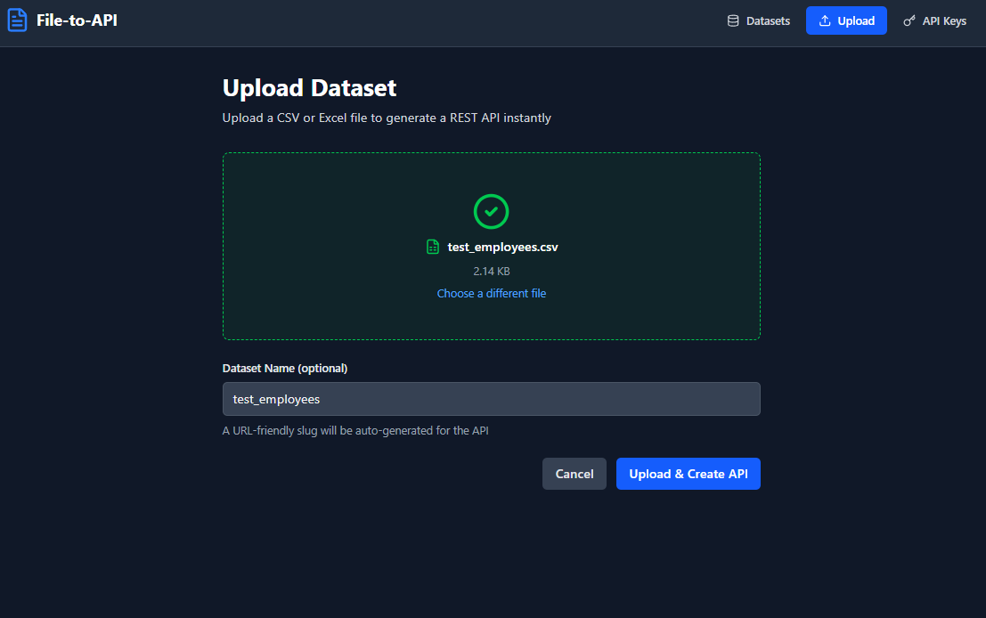 File-to-API - Upload Interface