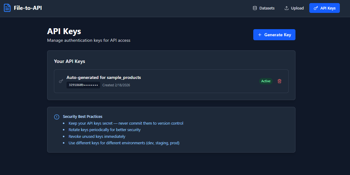 File-to-API - API Keys
